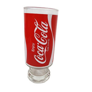 Vintage 1970's Enjoy Coca-Cola Coke 12 oz Pedestal Drinking Glass Retro Soda Pop